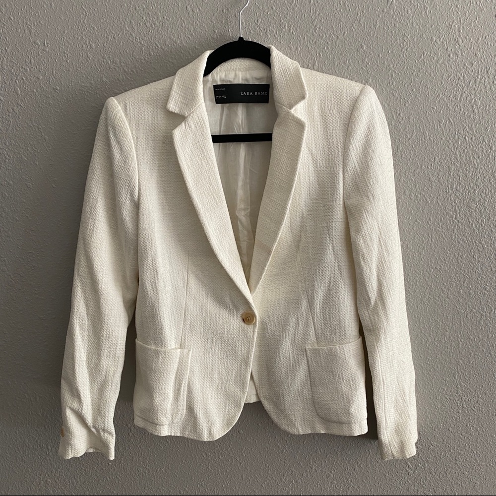 Zara Basic White Textured Blazer
